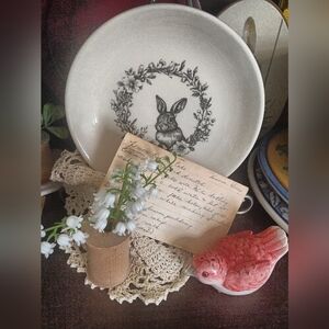LOT 2 Stoneware  Bunny and Bird Vignettes by  Ellehvintage